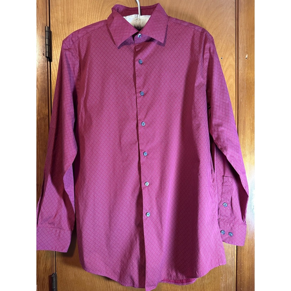 Alfani Mens Shirt M‎ 15- 15.5 32/33 Red Design Long Sleeve Button Up Slim Fit